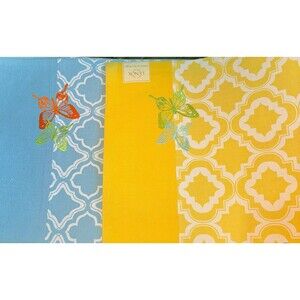 New Lenox Embroidered Butterfly Meadow Trellis Placemats, 3 blue 1 yellow